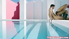 Asian Alina Li fucking in a wig and fishnets